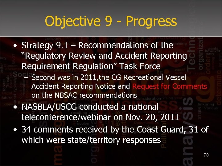 Objective 9 - Progress • Strategy 9. 1 – Recommendations of the “Regulatory Review