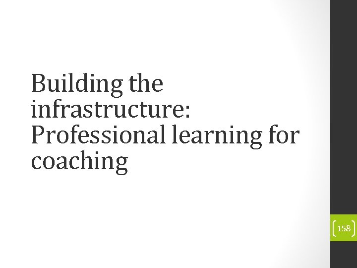 Building the infrastructure: Professional learning for coaching 158 