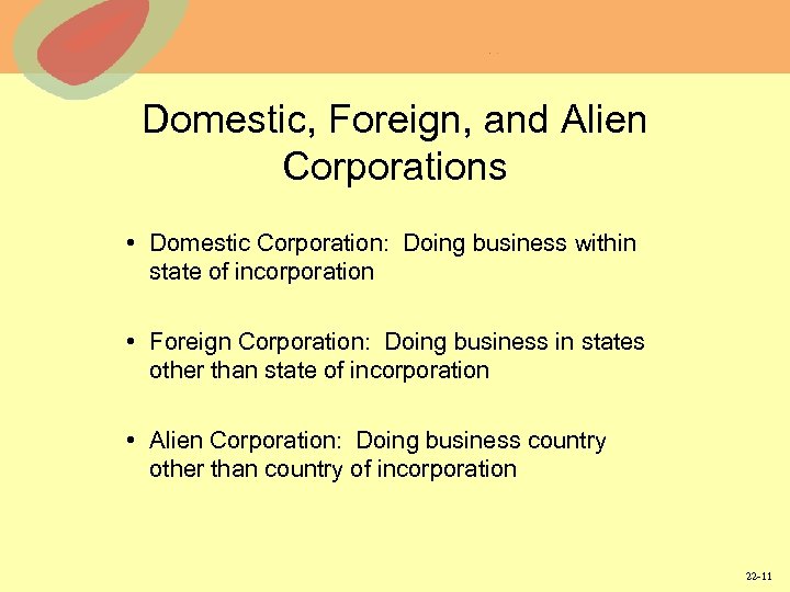 Domestic, Foreign, and Alien Corporations • Domestic Corporation: Doing business within state of incorporation