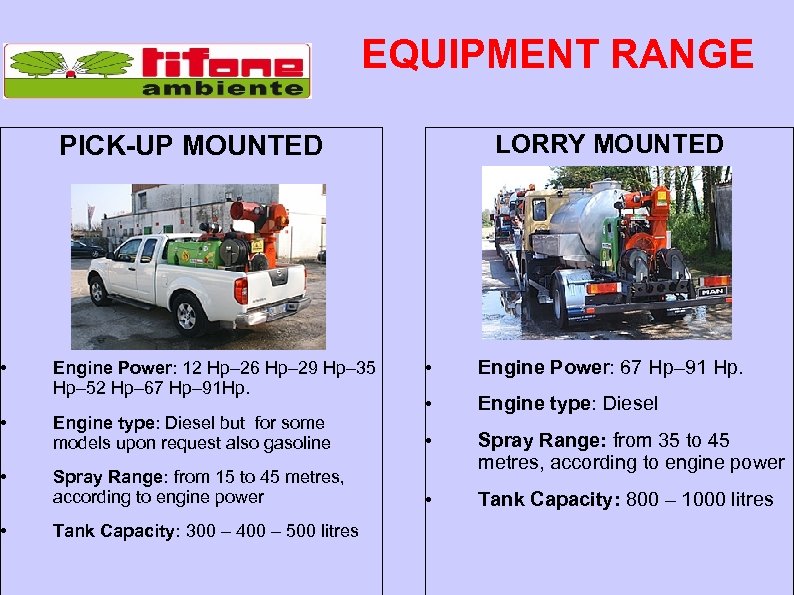  • EQUIPMENT RANGE PICK-UP MOUNTED Engine Power: 12 Hp– 26 Hp– 29 Hp–