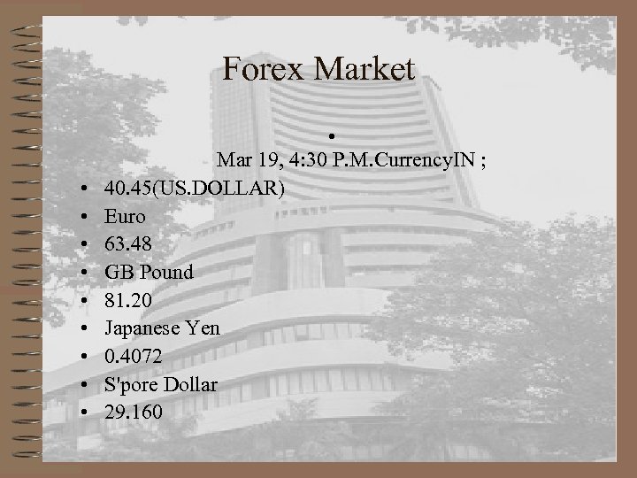 Forex Market • • • Mar 19, 4: 30 P. M. Currency. IN ;