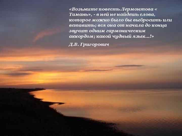  «Возьмите повесть Лермонтова « Тамань» , - в ней не найдешь слова, которое