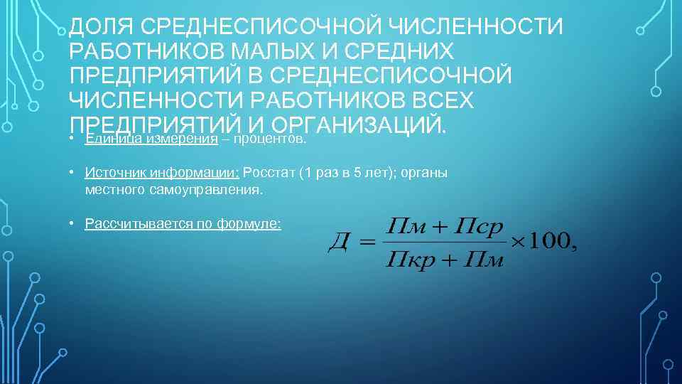ДОЛЯ СРЕДНЕСПИСОЧНОЙ ЧИСЛЕННОСТИ РАБОТНИКОВ МАЛЫХ И СРЕДНИХ ПРЕДПРИЯТИЙ В СРЕДНЕСПИСОЧНОЙ ЧИСЛЕННОСТИ РАБОТНИКОВ ВСЕХ ПРЕДПРИЯТИЙ