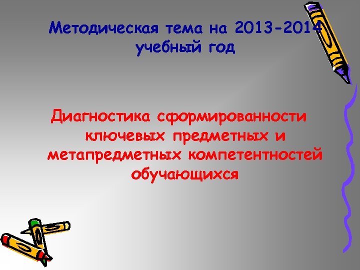 Методическая тема на 2013 -2014 учебный год Диагностика сформированности ключевых предметных и метапредметных компетентностей