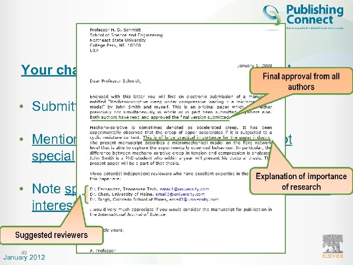 Cover Letter Your chance to speak to the editor directly • Submitted along with