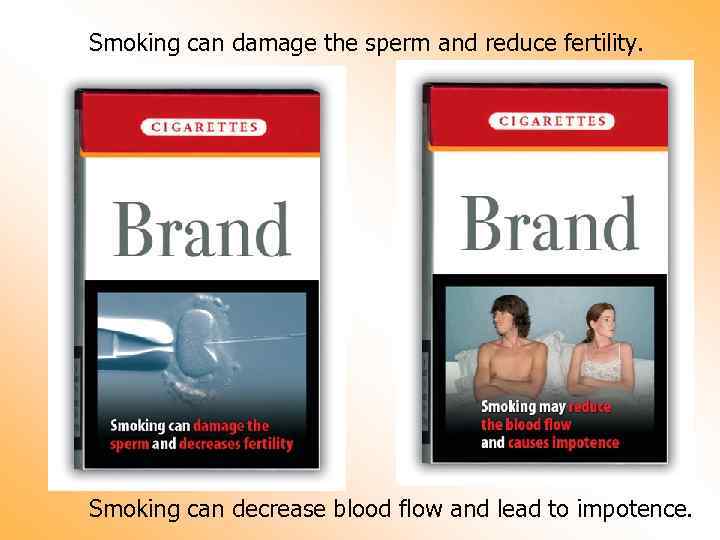 Smoking can damage the sperm and reduce fertility. Smoking can decrease blood flow and