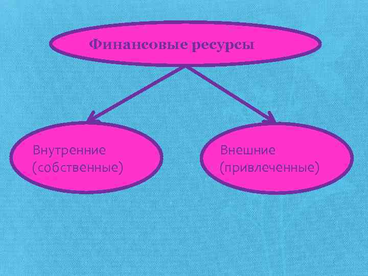 Финансовые ресурсы Внутренние (собственные) Внешние (привлеченные) 
