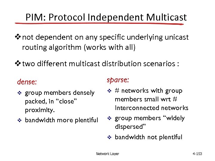 PIM: Protocol Independent Multicast v not dependent on any specific underlying unicast routing algorithm