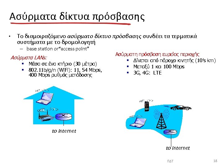 Ασύρματα δίκτυα πρόσβασης • Το διαμοιραζόμενο ασύρματο δίκτυο πρόσβασης συνδέει τα τερματικά συστήματα με