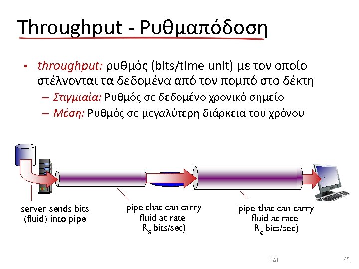 Throughput - Ρυθμαπόδοση • throughput: ρυθμός (bits/time unit) με τον οποίο στέλνονται τα δεδομένα