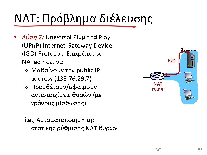 NAT: Πρόβλημα διέλευσης • Λύση 2: Universal Plug and Play (UPn. P) Internet Gateway