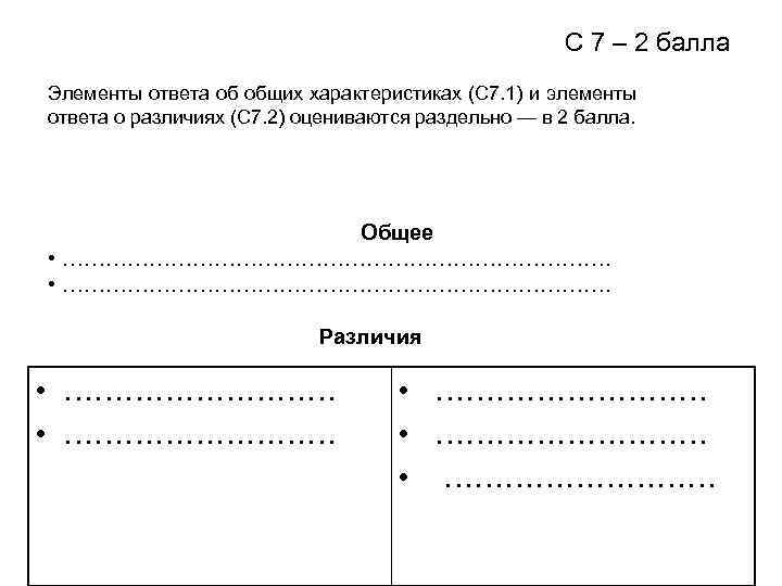С 7 – 2 балла Элементы ответа об общих характеристиках (С 7. 1) и