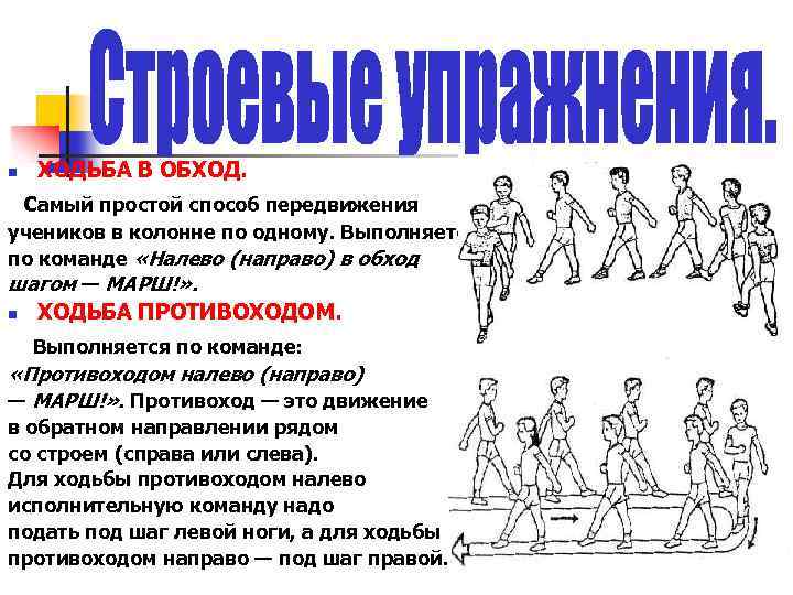 n ХОДЬБА В ОБХОД. самый простой способ передвижения учеников в колонне по одному. Выполняется