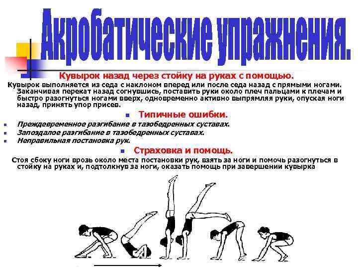Кувырок назад через стойку на руках с помощью. Кувырок выполняется из седа с наклоном
