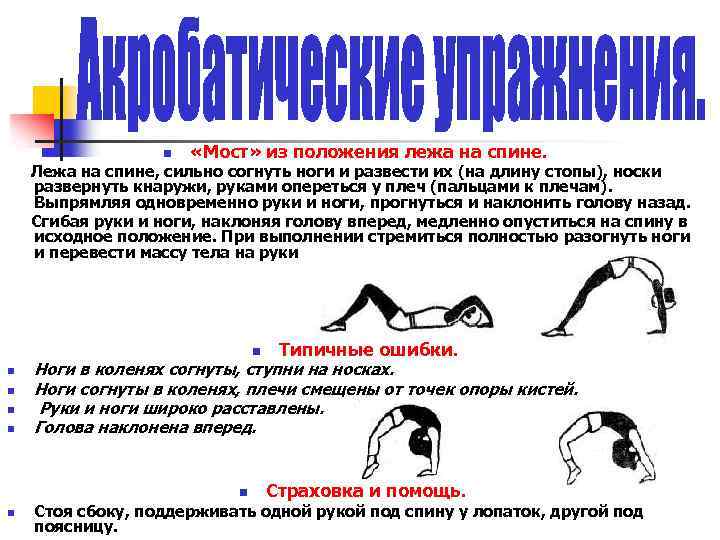 n «Мост» из положения лежа на спине. Лежа на спине, сильно согнуть ноги и