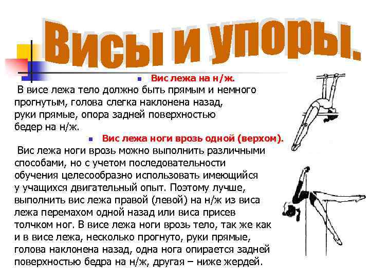 n Вис лежа на н/ж. В висе лежа тело должно быть прямым и немного