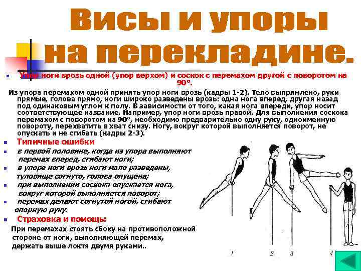 n Упор ноги врозь одной (упор верхом) и соскок с перемахом другой с поворотом