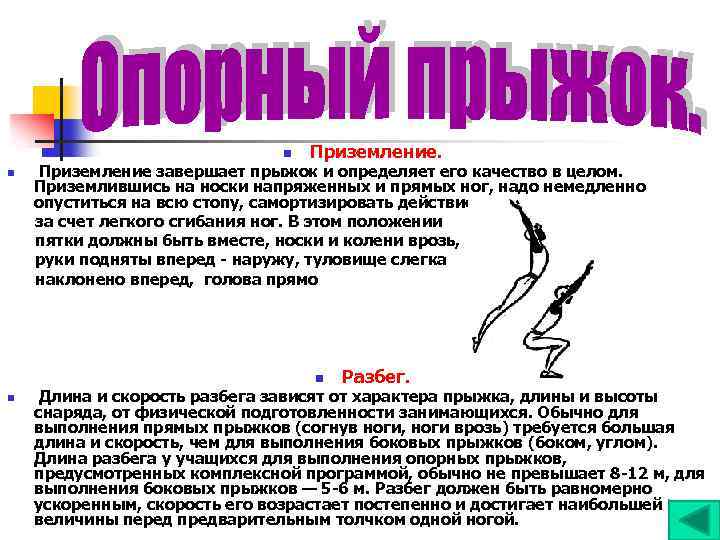 n n Приземление завершает прыжок и определяет его качество в целом. Приземлившись на носки