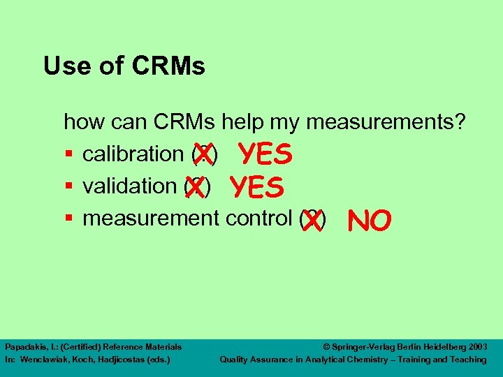 Use of CRMs how can CRMs help my measurements? § calibration (? ) YES