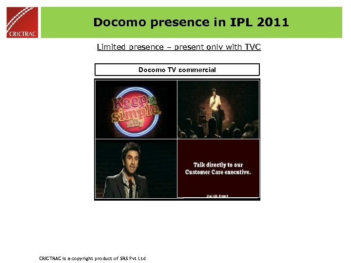 Docomo presence in IPL 2011 Limited presence – present only with TVC Docomo TV