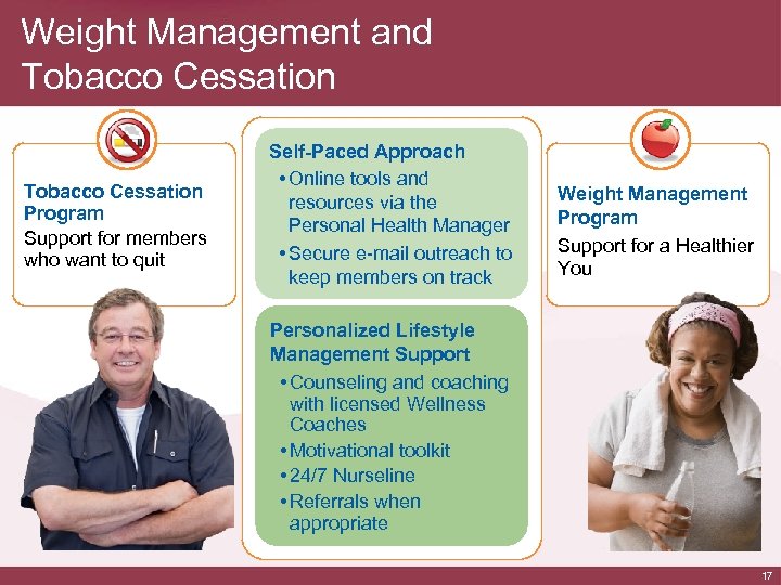 Weight Management and Tobacco Cessation Program Support for members who want to quit Self-Paced