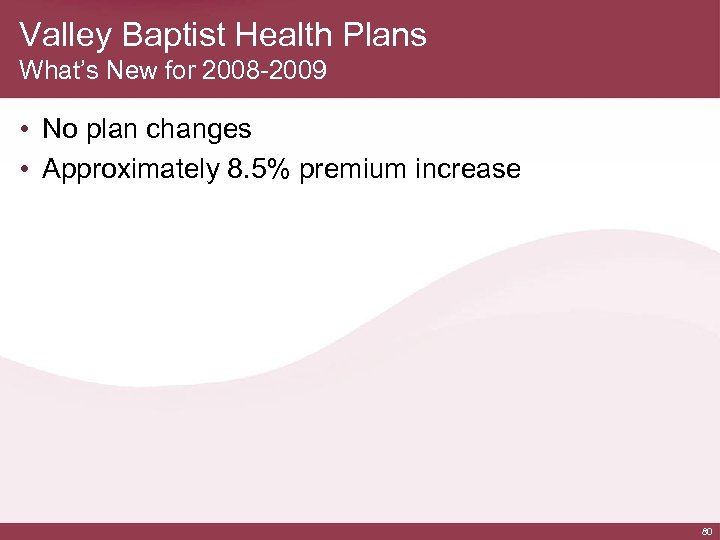 Valley Baptist Health Plans What’s New for 2008 -2009 • No plan changes •