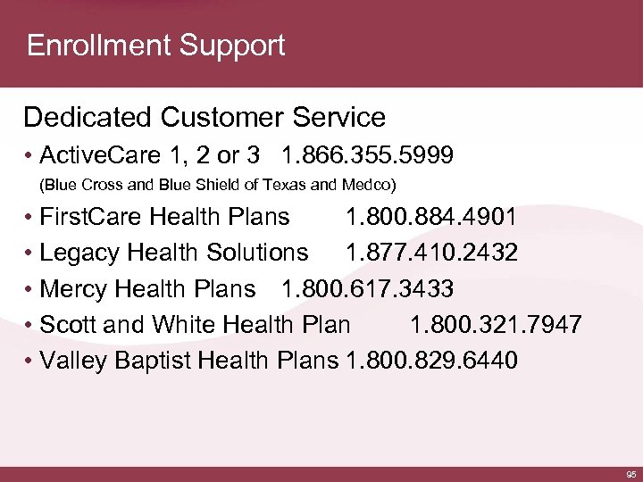 Enrollment Support Dedicated Customer Service • Active. Care 1, 2 or 3 1. 866.