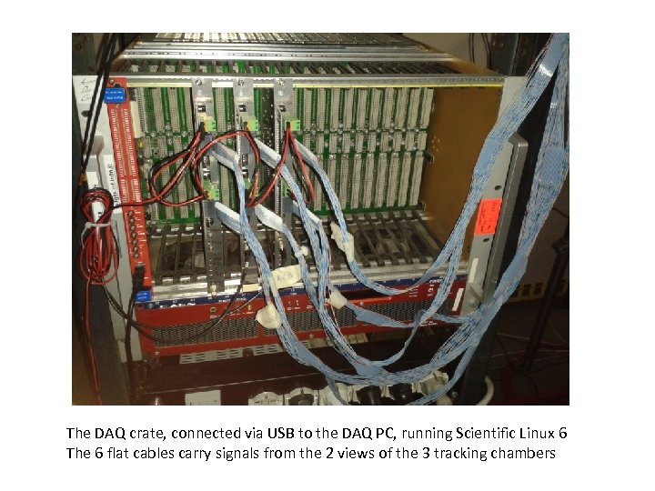 The DAQ crate, connected via USB to the DAQ PC, running Scientific Linux 6