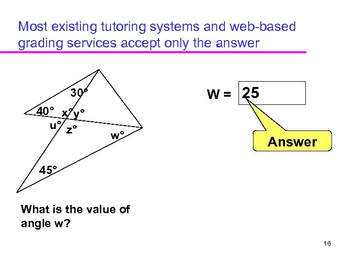 Most existing tutoring systems and web-based grading services accept only the answer W =