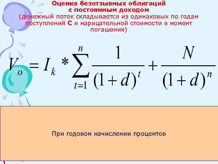 Оценка безотзывных облигаций с постоянным доходом (денежный поток складывается из одинаковых по годам поступлений