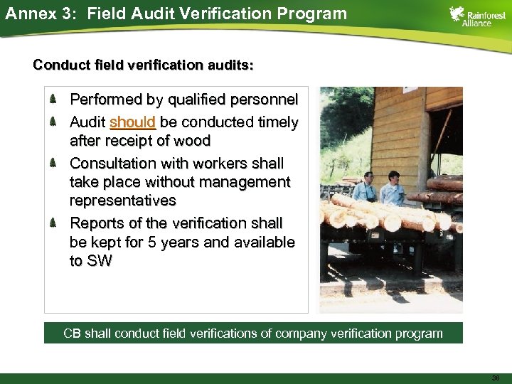 Annex 3: Field Audit Verification Program Conduct field verification audits: Performed by qualified personnel