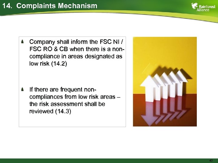 14. Complaints Mechanism Company shall inform the FSC NI / FSC RO & CB