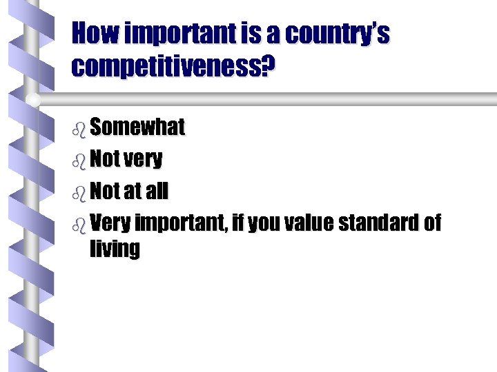 How important is a country’s competitiveness? b Somewhat b Not very b Not at