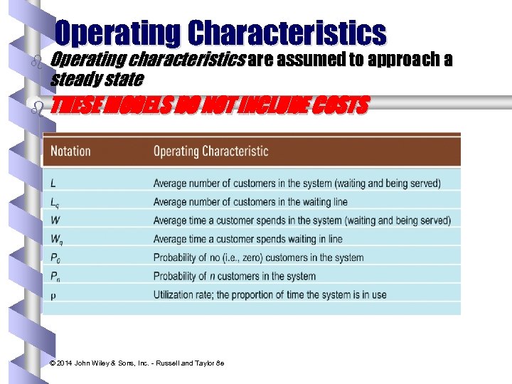 Operating Characteristics b Operating characteristics are assumed to approach a steady state b THESE