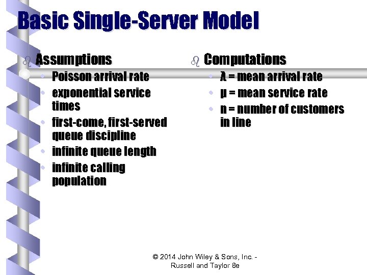 Basic Single-Server Model b Assumptions • • b Computations Poisson arrival rate exponential service