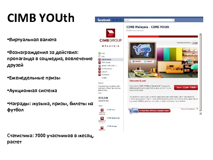 CIMB YOUth • Виртуальная валюта • Вознаграждения за действия: пропаганда в соцмедиа, вовлечение друзей