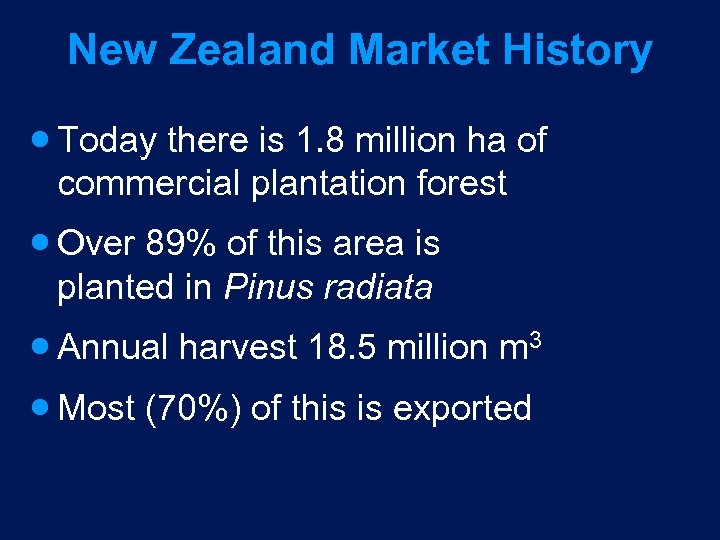 New Zealand Market History · Today there is 1. 8 million ha of commercial