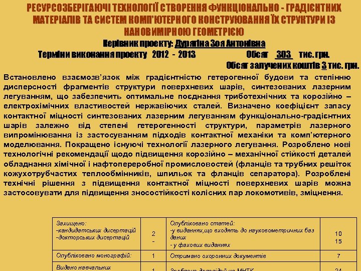 РЕСУРСОЗБЕРІГАЮЧІ ТЕХНОЛОГІЇ СТВОРЕННЯ ФУНКЦІОНАЛЬНО - ГРАДІЄНТНИХ МАТЕРІАЛІВ ТА СИСТЕМ КОМП’ЮТЕРНОГО КОНСТРУЮВАННЯ ЇХ СТРУКТУРИ ІЗ