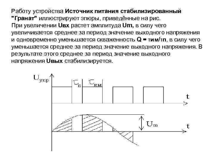 Работу устройства Источник питания стабилизированный 