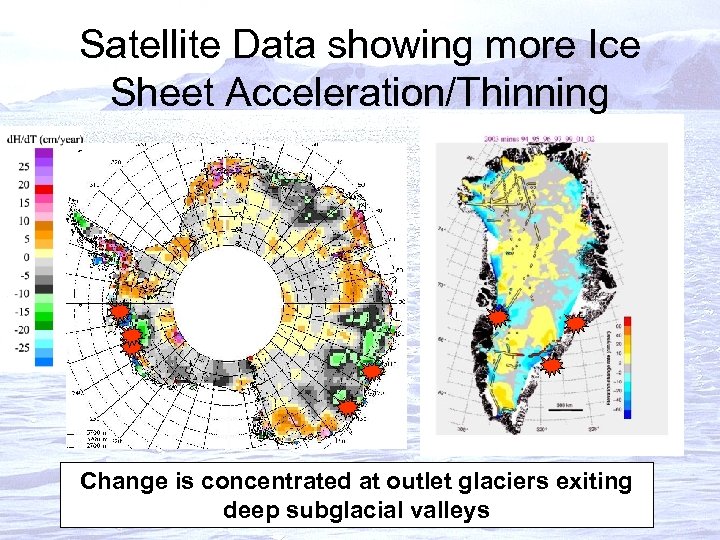 Satellite Data showing more Ice Sheet Acceleration/Thinning Change is concentrated at outlet glaciers exiting