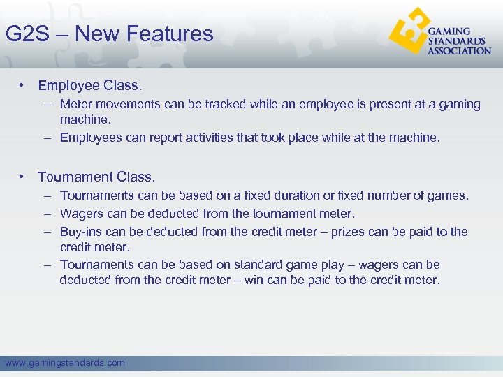 G 2 S – New Features • Employee Class. – Meter movements can be