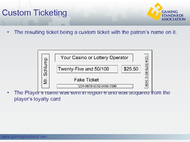 Custom Ticketing • The resulting ticket being a custom ticket with the patron’s name