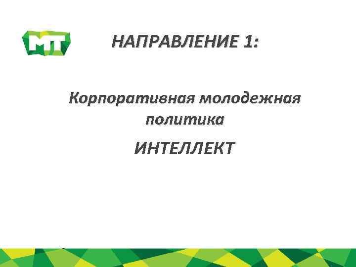 НАПРАВЛЕНИЕ 1: Корпоративная молодежная политика ИНТЕЛЛЕКТ 