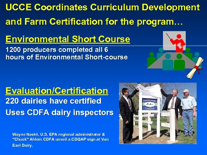 UCCE Coordinates Curriculum Development and Farm Certification for the program… Environmental Short Course 1200