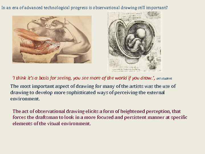 In an era of advanced technological progress is observational drawing still important? ‘I think