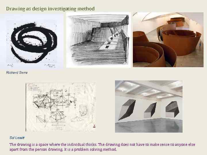 Drawing as design investigating method Richard Serra Sol Lewitt The drawing is a space