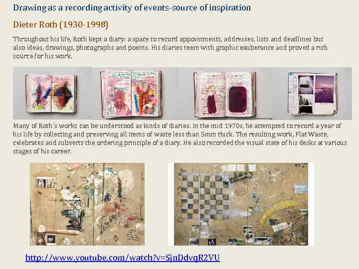 Drawing as a recording activity of events-source of inspiration Dieter Roth (1930 -1998) Throughout