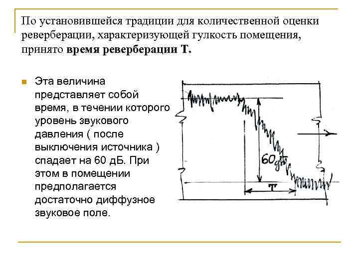 По установившейся традиции для количественной оценки реверберации, характеризующей гулкость помещения, принято время реверберации Т.