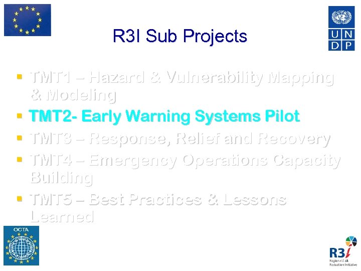 R 3 I Sub Projects TMT 1 – Hazard & Vulnerability Mapping & Modeling