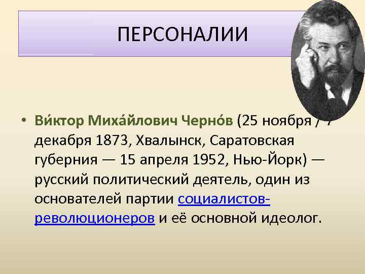 ПЕРСОНАЛИИ • Ви ктор Миха йлович Черно в (25 ноября / 7 декабря 1873,